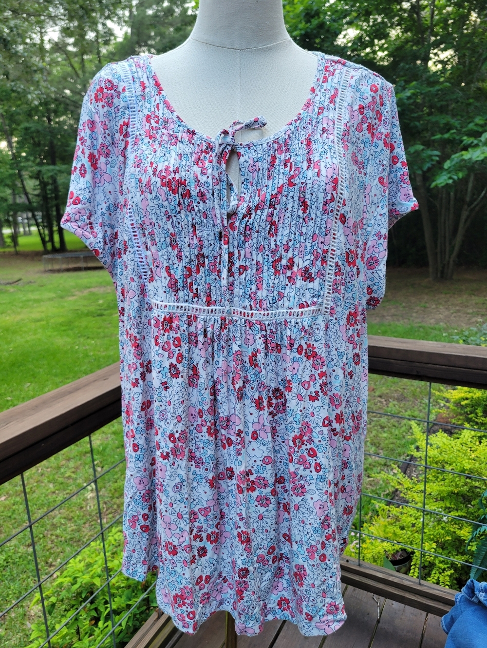 Tommy Hilfiger Floral Tie-Front Peasant Tunic - Pink & Red Floral